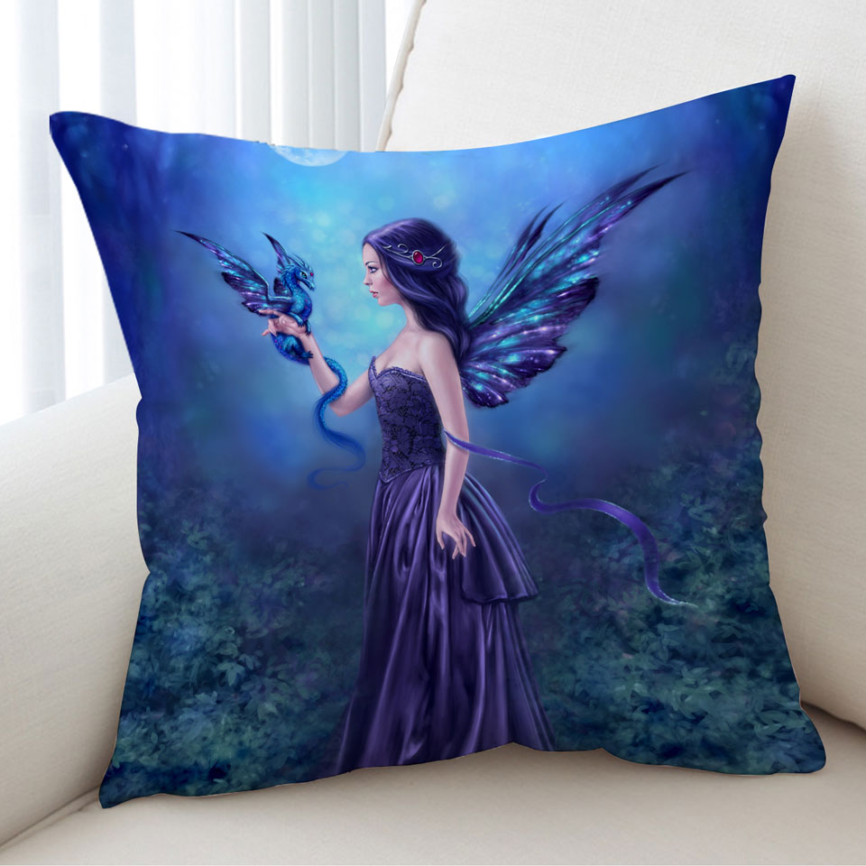 Cool Girls Decorative Cushions with Fantasy Art the Moon Light Purple Dragon Fairy