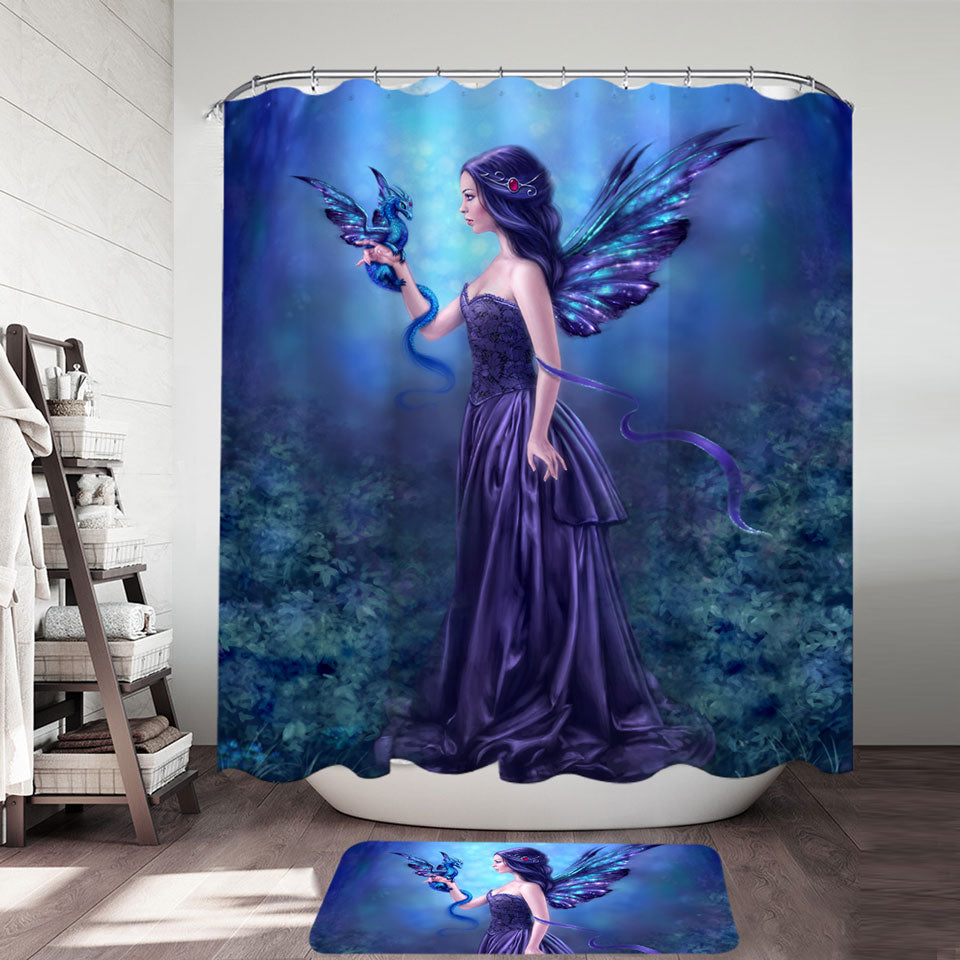 Cool Girls Shower Curtains with Fantasy Art the Moon Light Purple Dragon Fairy