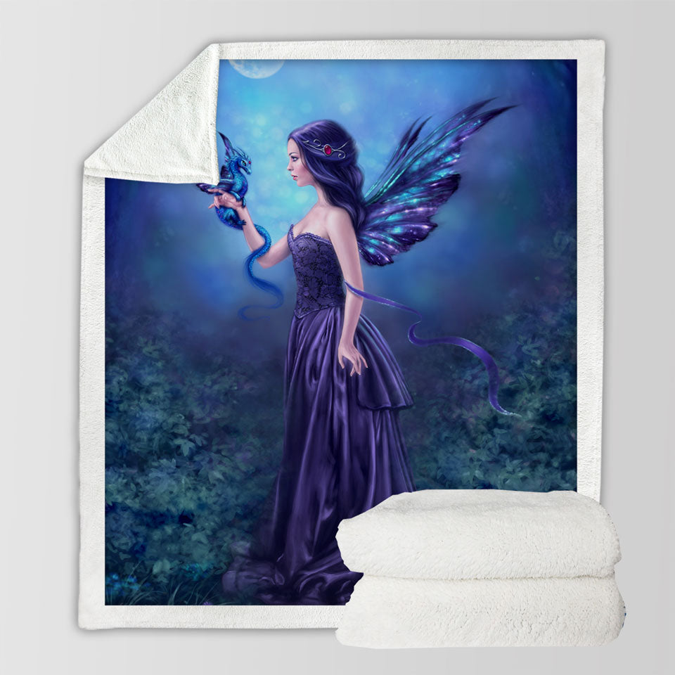 Cool Girls Sofa Blankets with Fantasy Art the Moon Light Purple Dragon Fairy