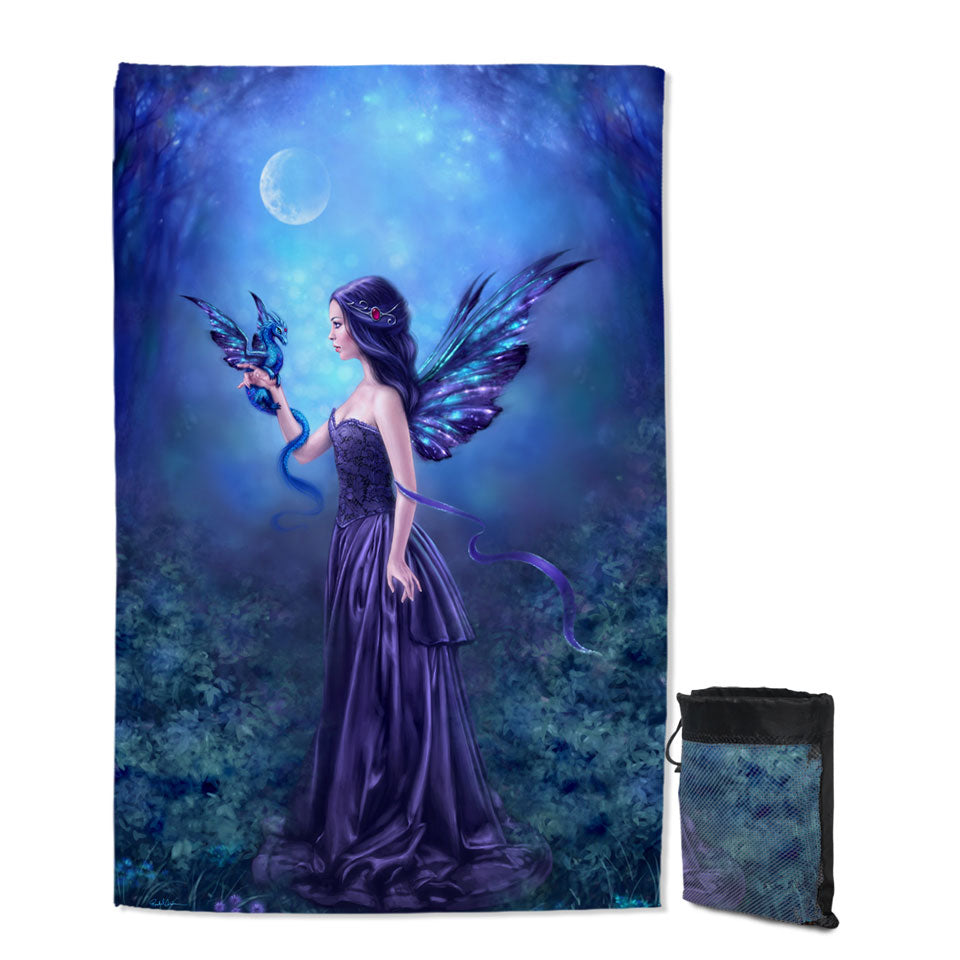 Cool Girls Swims Towel with Fantasy Art the Moon Light Purple Dragon Fairy