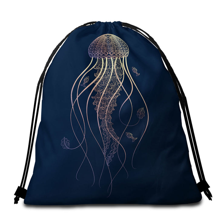 Cool Glowing Golden Jellyfish Beach Towel Bags