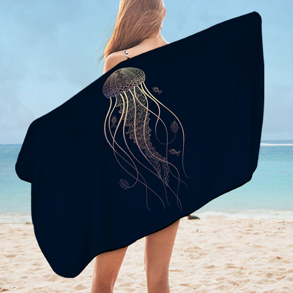 Cool Glowing Golden Jellyfish Beach Towels
