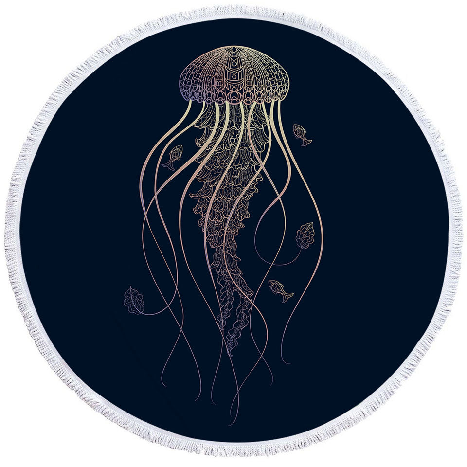 Cool Glowing Golden Jellyfish Circle Beach Towel