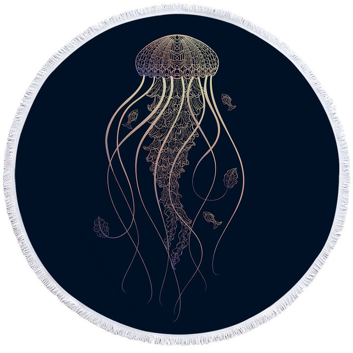 Cool Glowing Golden Jellyfish Circle Beach Towel