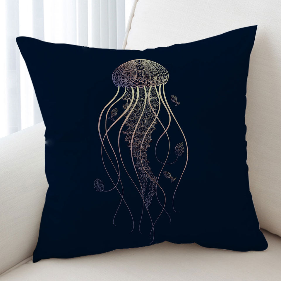 Cool Glowing Golden Jellyfish Cushion Cover