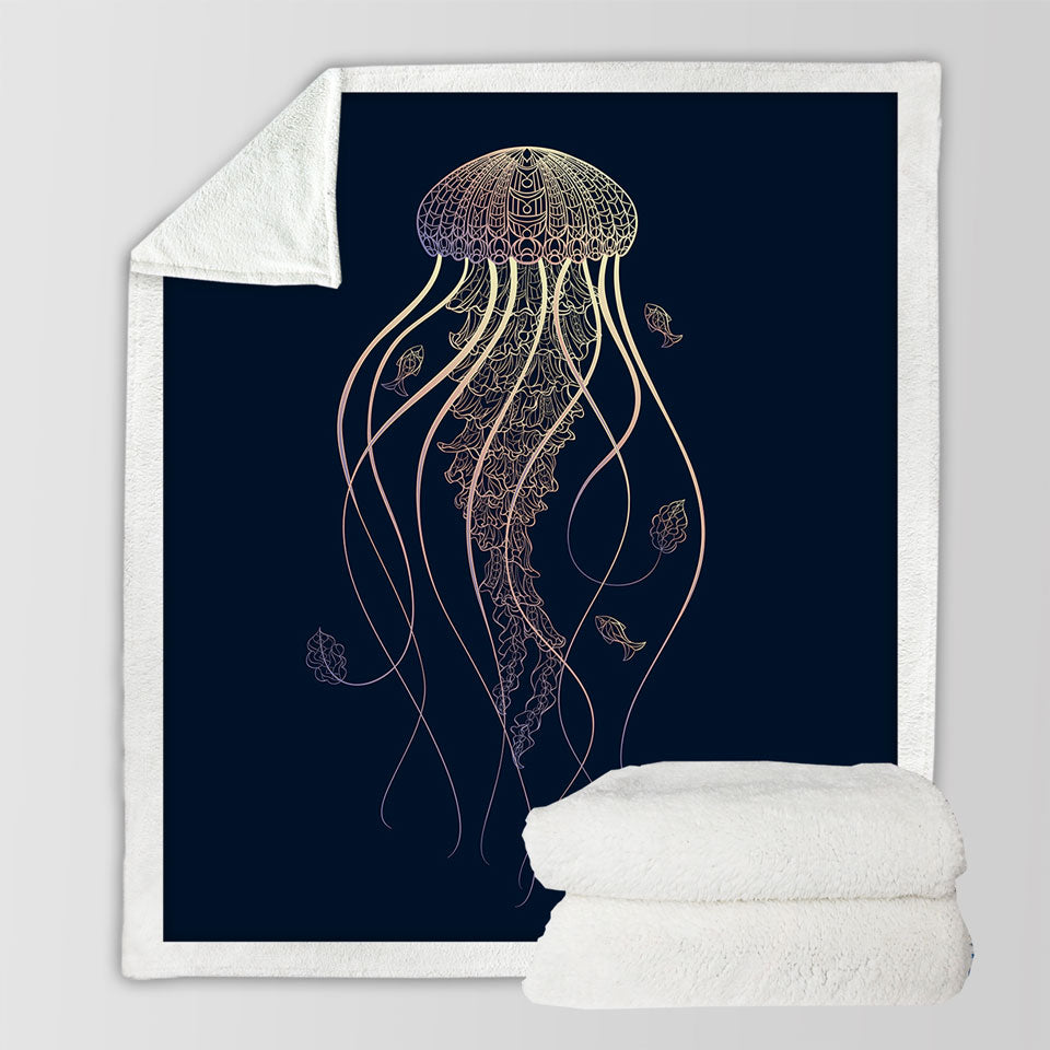 Cool Glowing Golden Jellyfish Fleece Blankets