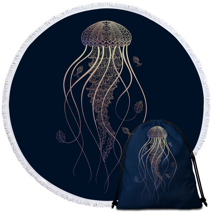 Cool Glowing Golden Jellyfish Round Beach Towel