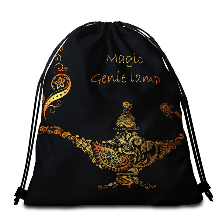 Cool Golden Magical Genie Lamp Beach Bags and Towels
