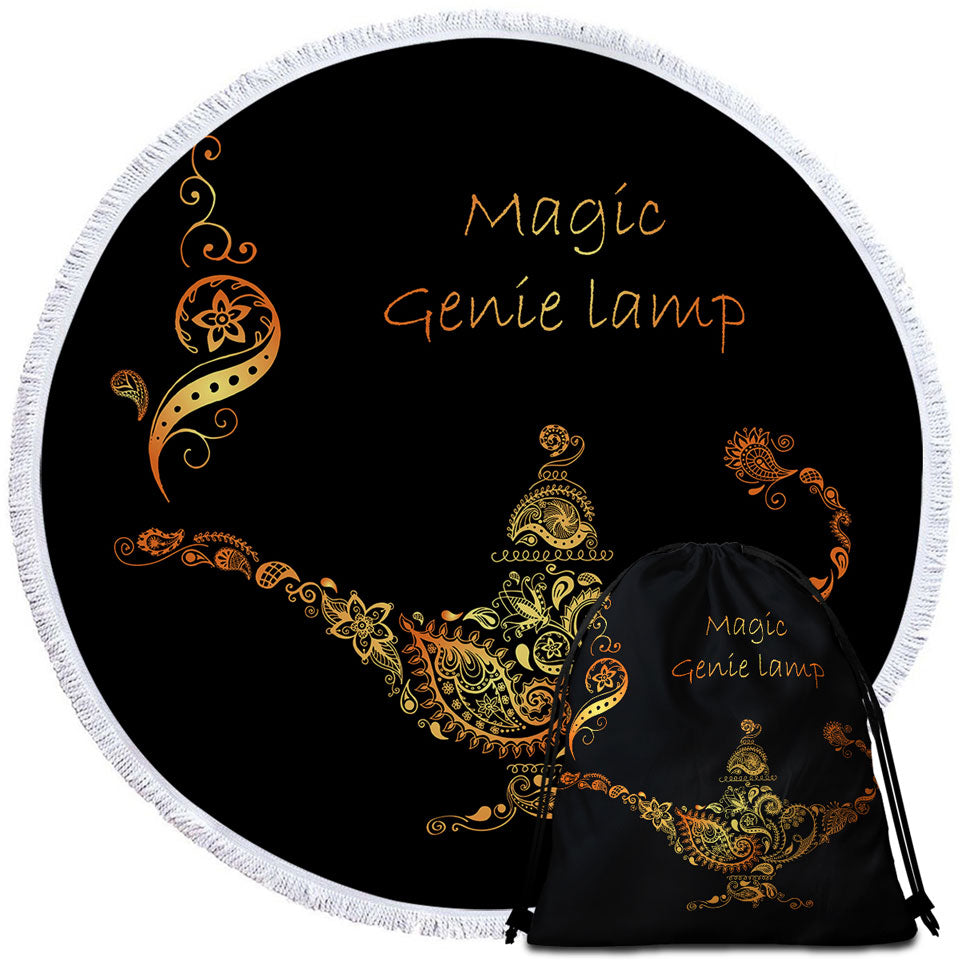 Cool Golden Magical Genie Lamp Beach Towels