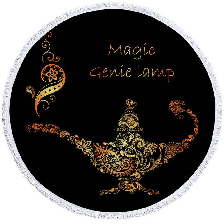 Cool Golden Magical Genie Lamp Circle Beach Towel