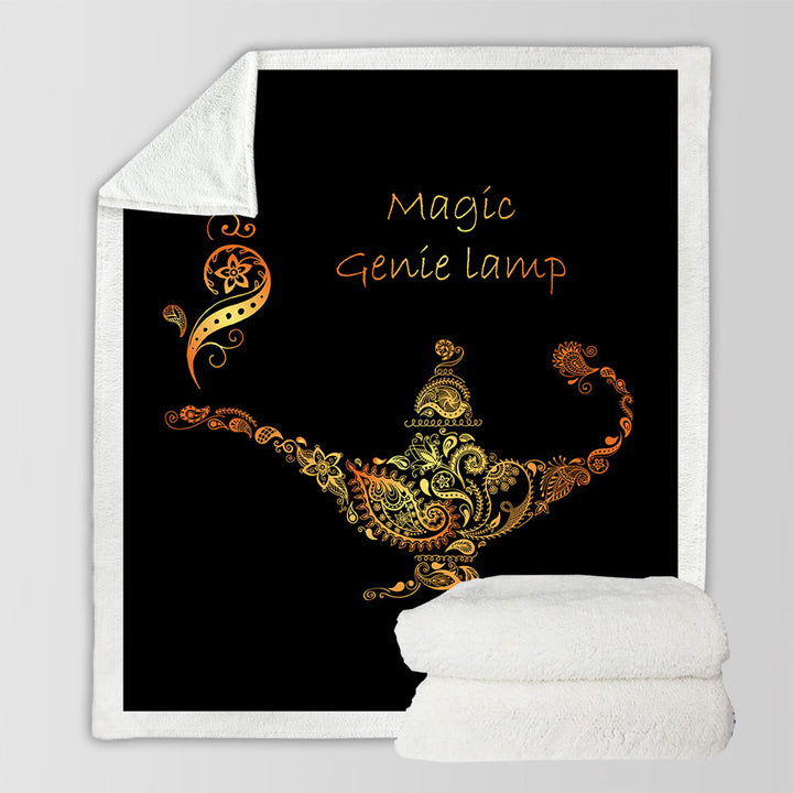 Cool Golden Magical Genie Lamp Sherpa Blanket