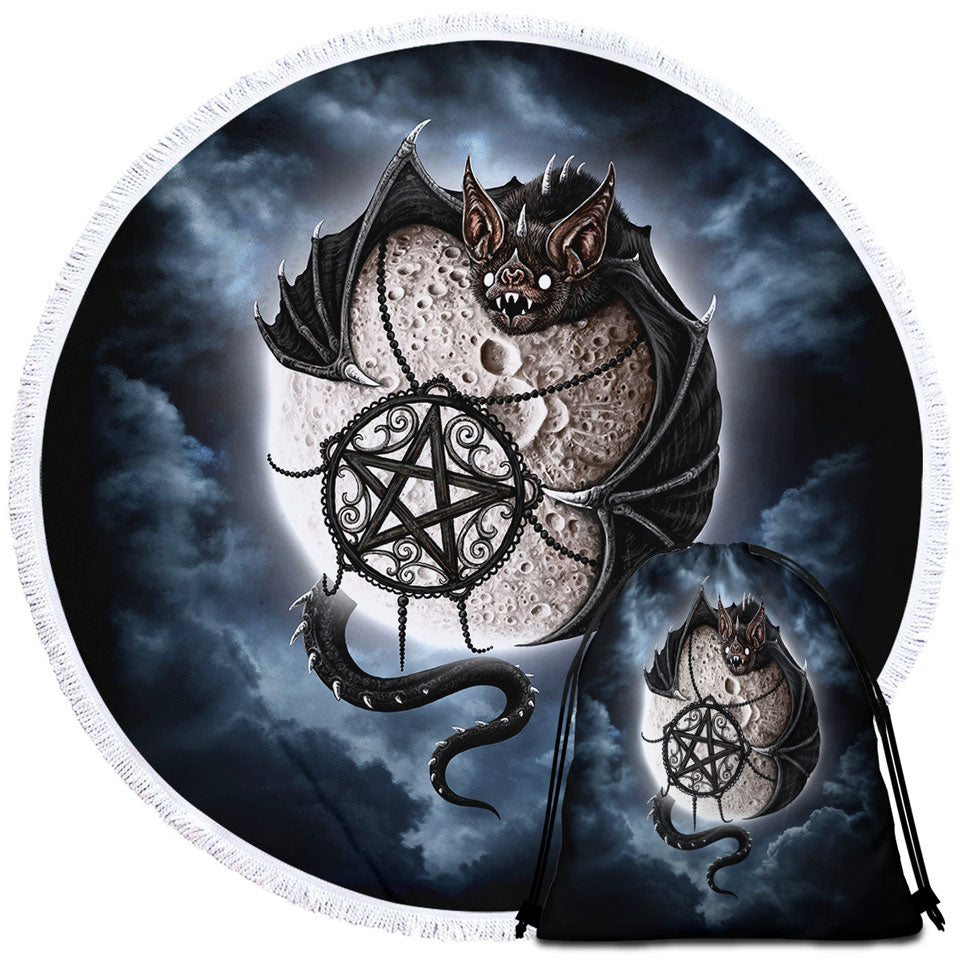 Cool Gothic Beach Towels Bat Art Full Moon Circle Towel