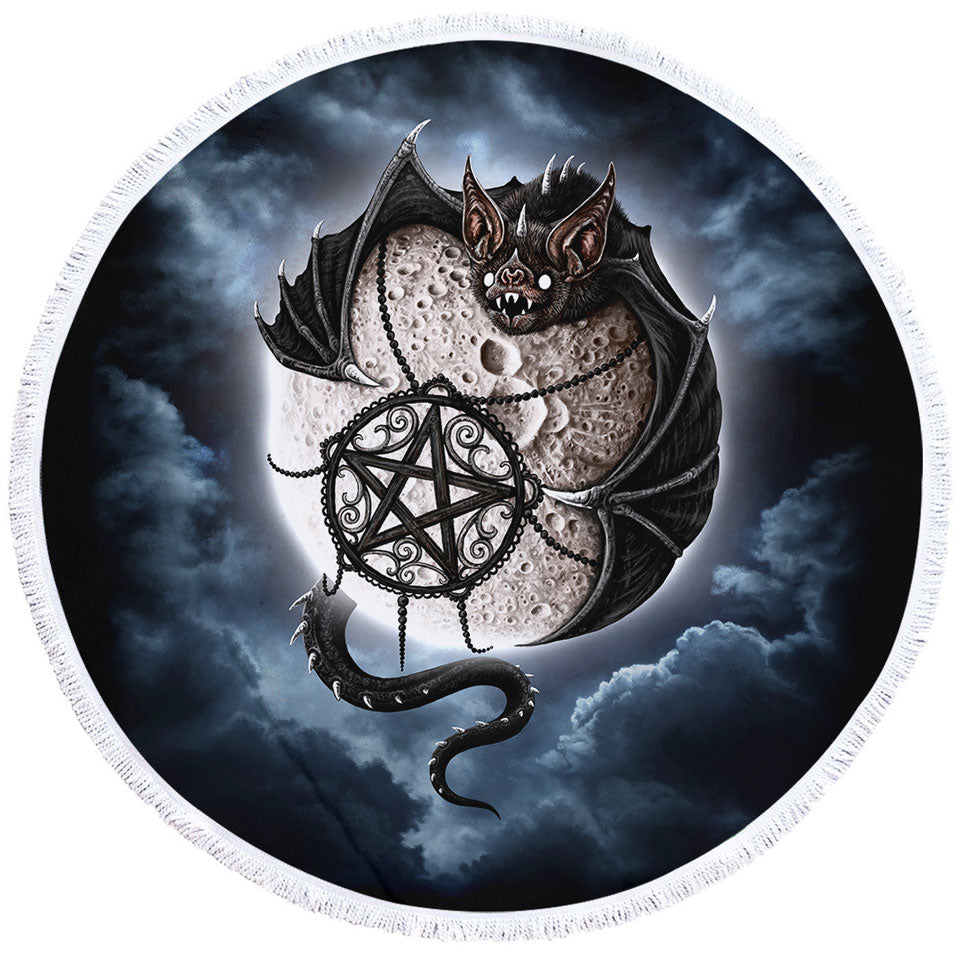 Cool Gothic Beach Towels Bat Art Full Moon Round Towel