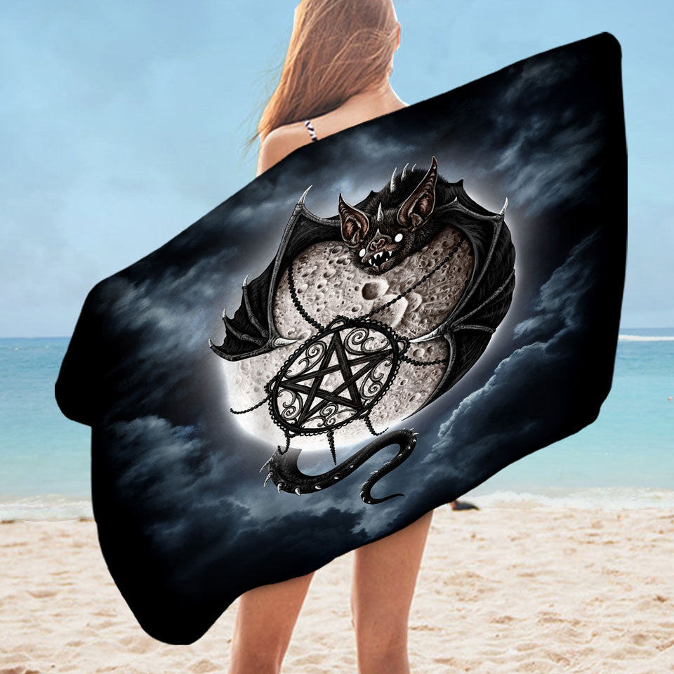 Cool Gothic Swims Towel Bat Art Full Moon Beach Towel