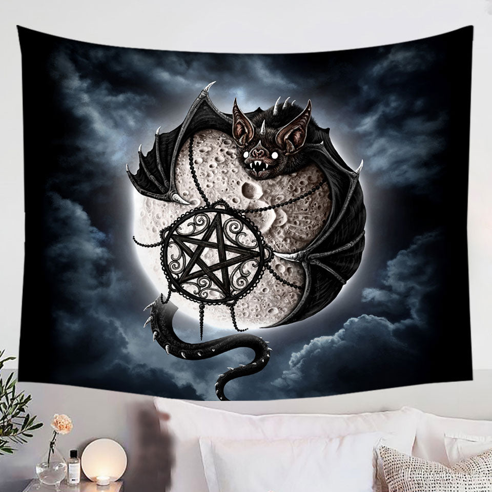 Cool-Gothic-Tapestry-Bat-Art-Full-Moon-Wall-Decor