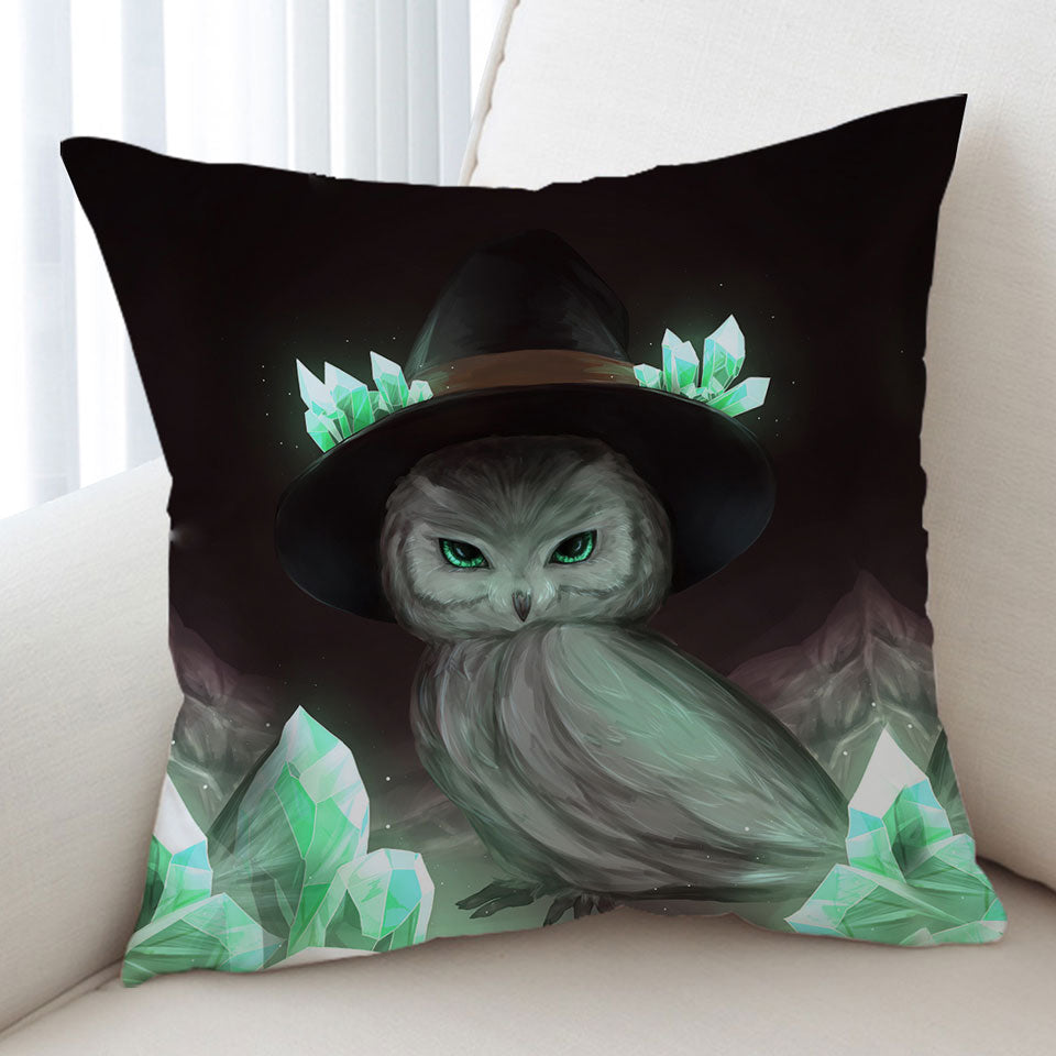 Cool Green Crystal Owl Witch Cushion