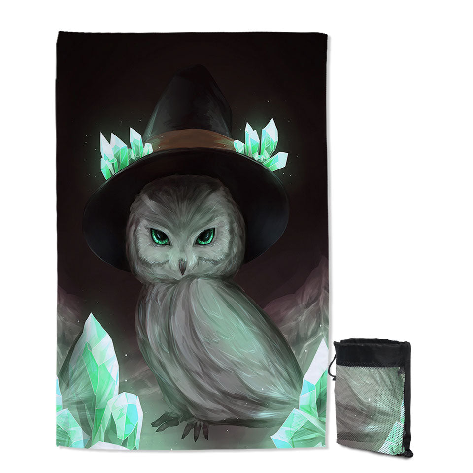 Cool Green Crystal Owl Witch Giant Beach Towel