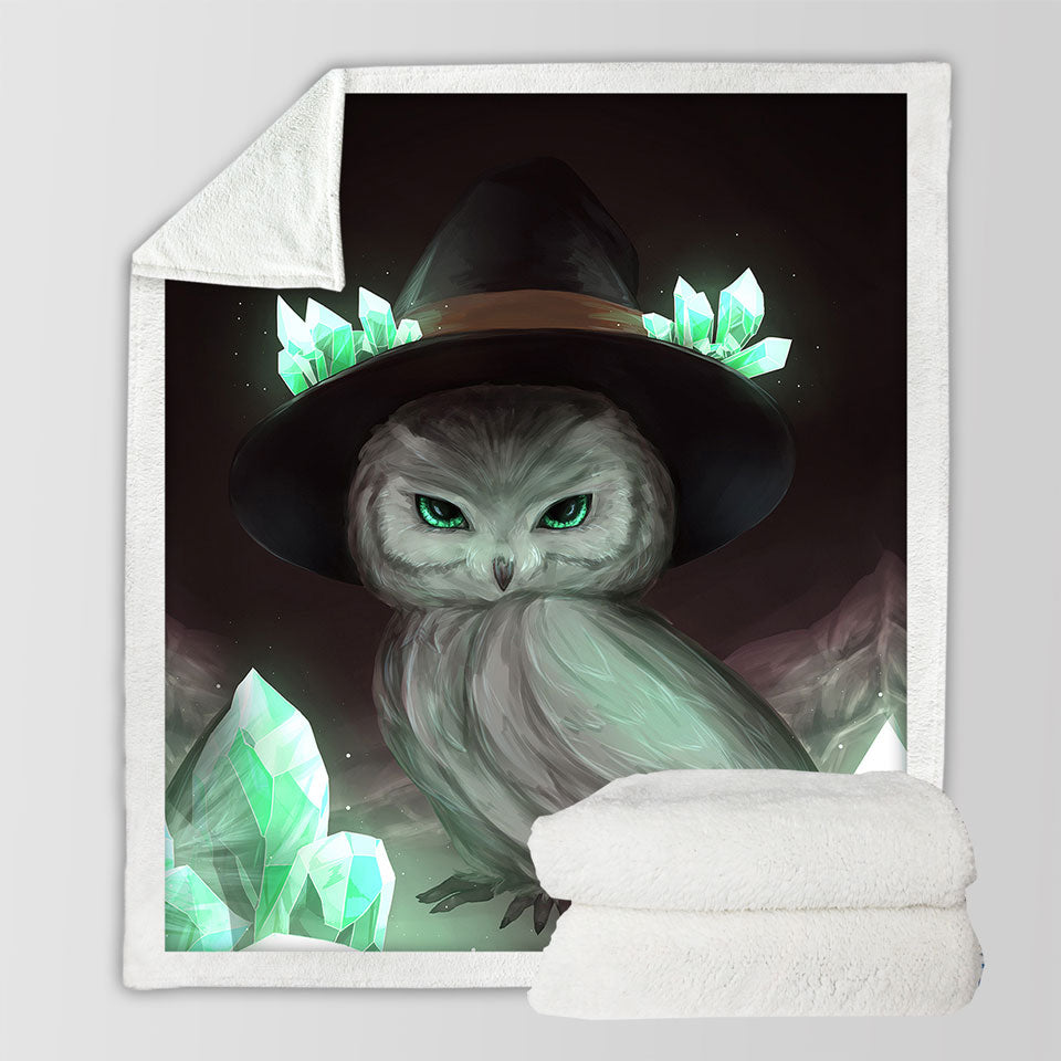 Cool Green Crystal Owl Witch Throw Blanket