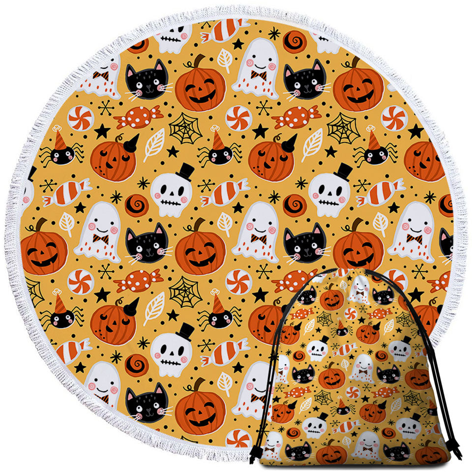 Cool Halloween Beach Towels Candies Ghosts and Pumpkins