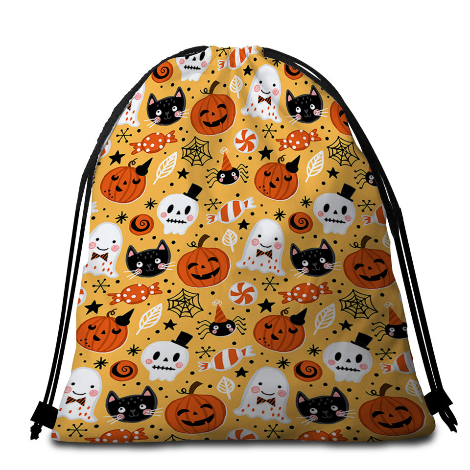Cool Halloween Beach Towels and Bags Set Candies Ghosts and Pumpkins