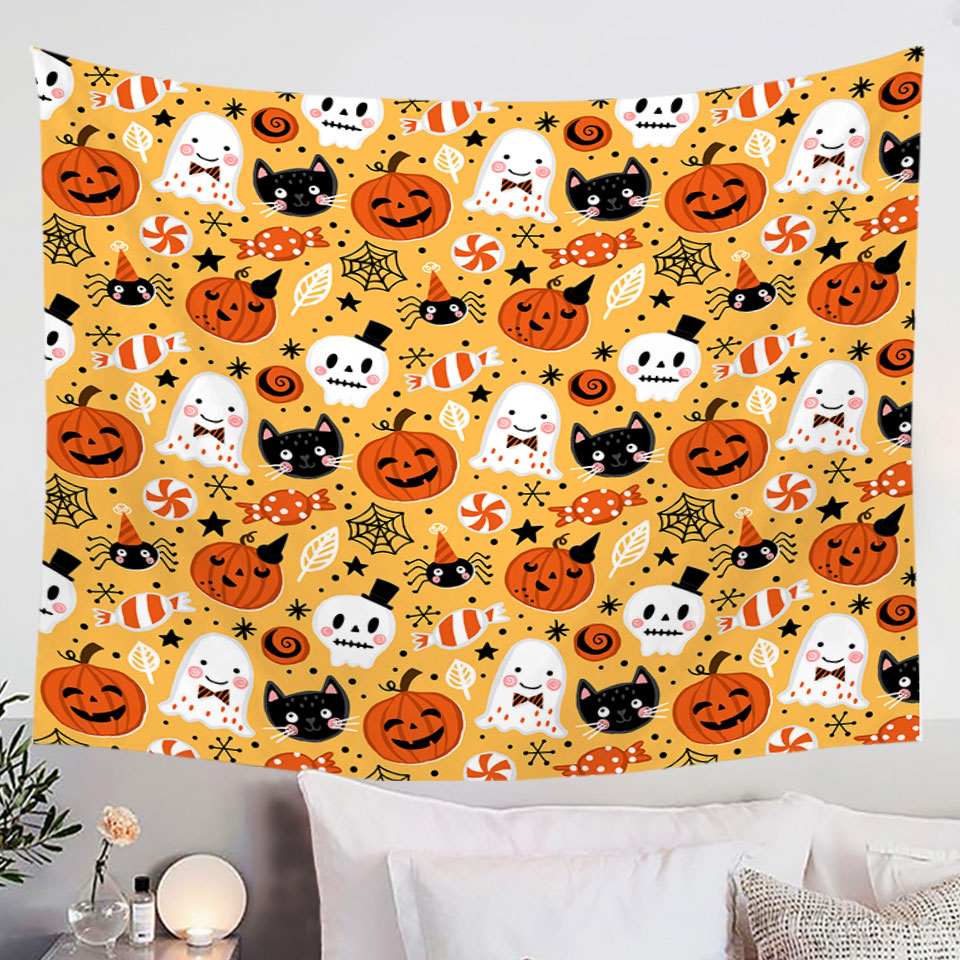 Cool Halloween Fabric Tapestires Candies Ghosts and Pumpkins