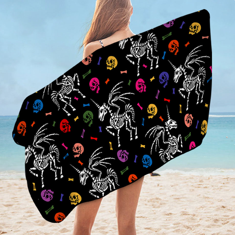 Cool Halloween Microfibre Beach Towels Unicorn Skeletons and Skulls
