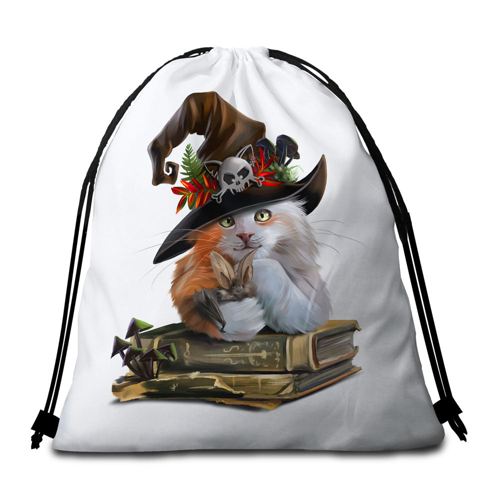 Cool Halloween Packable Beach Towel of Witch Cat