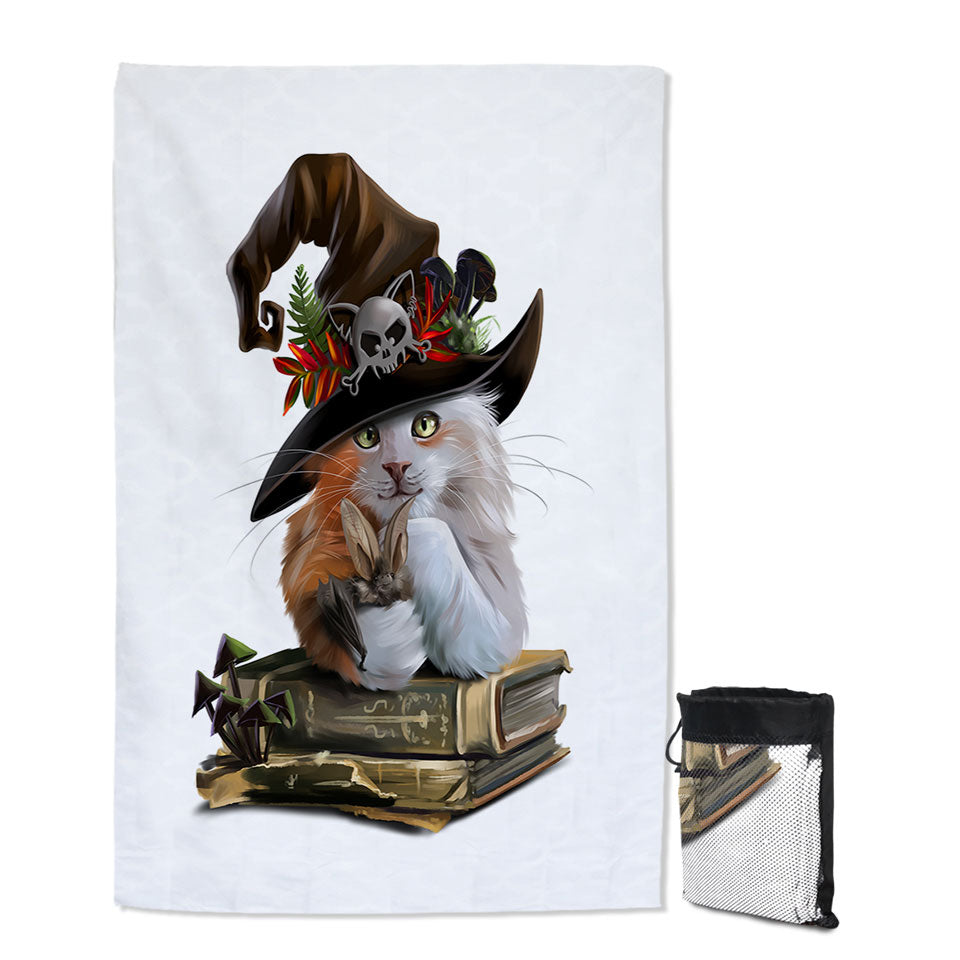 Cool Halloween Quick Dry Beach Towel with Witch Cat
