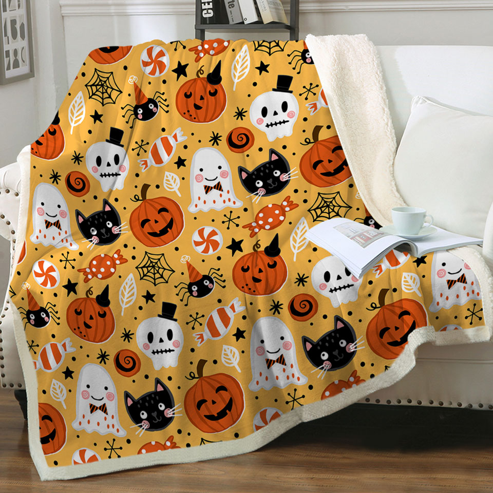 Cool Halloween Sofa Blankets Candies Ghosts and Pumpkins