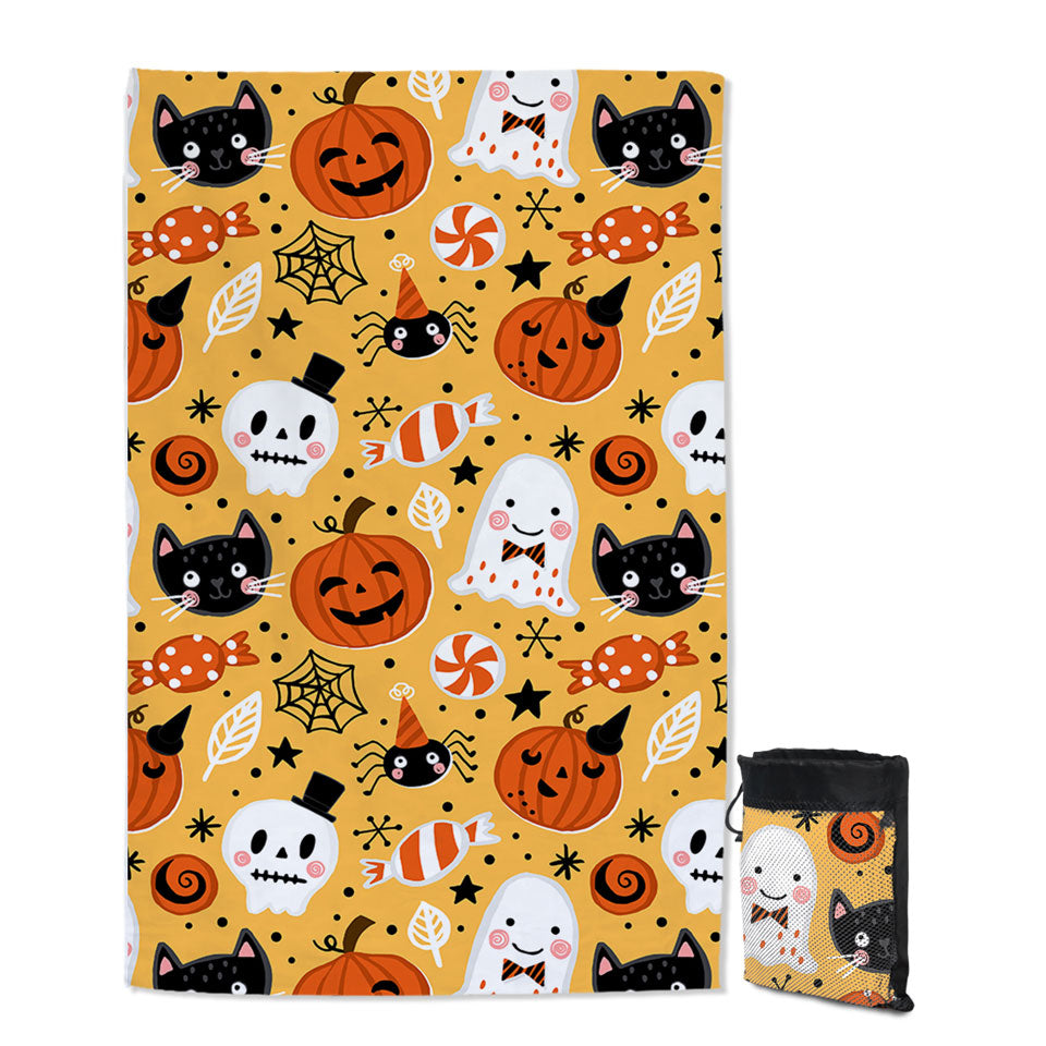 Cool Halloween Thin Beach Towels Candies Ghosts and Pumpkins