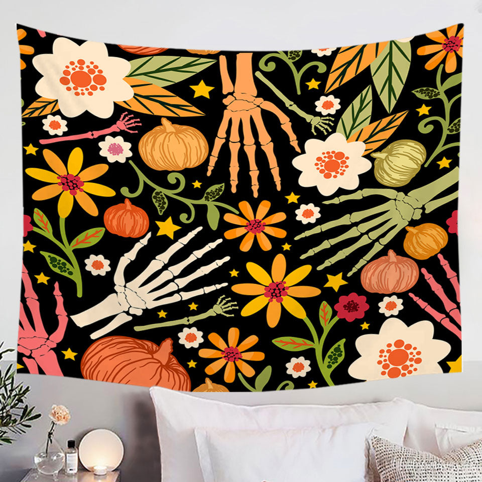 Cool Halloween Wall Decor Prints Hand Bones and Pumpkins