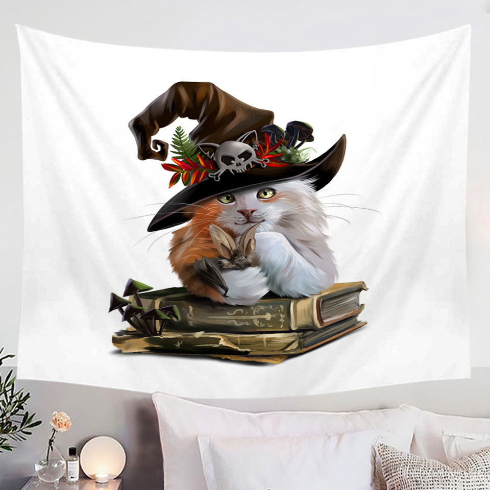 Cool Halloween Wall Decor Tapestry with Witch Cat