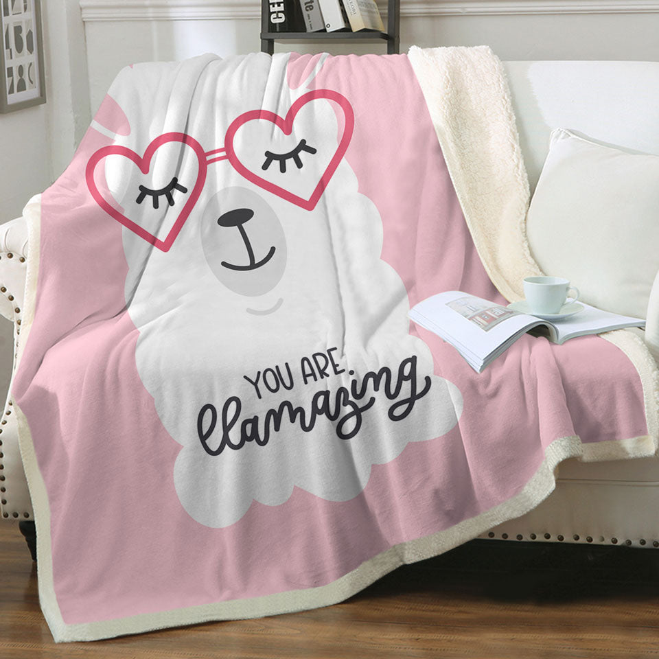 Cool Heart Glasses Llama Girls Throws