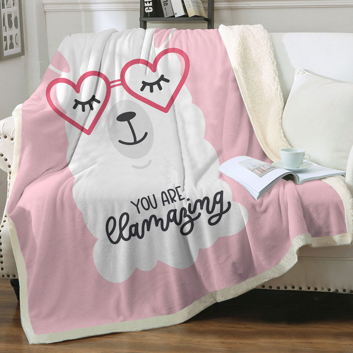 Cool Heart Glasses Llama Girls Throws