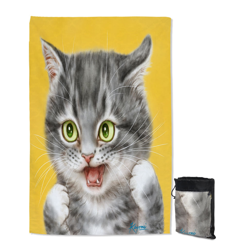 Cool Lightweight Beach Towel with Cats Art Tough Grey Kitten