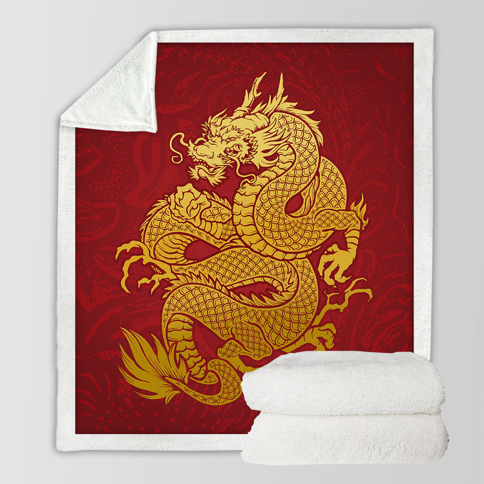 Cool Lightweight Blankets with Yellow Chinese Dragon