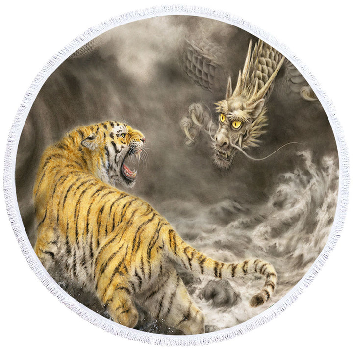 Cool Mens Beach Towels Fantasy Art Dragon vs Tiger
