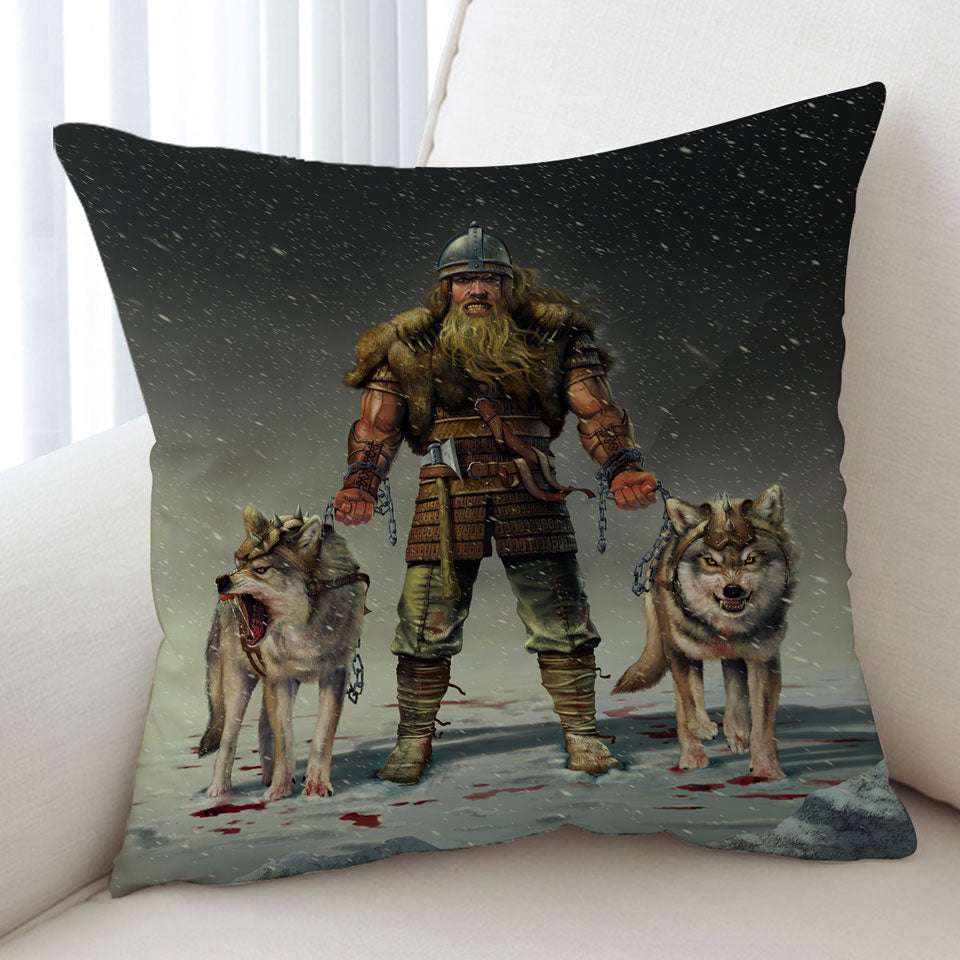 Cool Mens Cushions Art Mountain Viking and Wolves