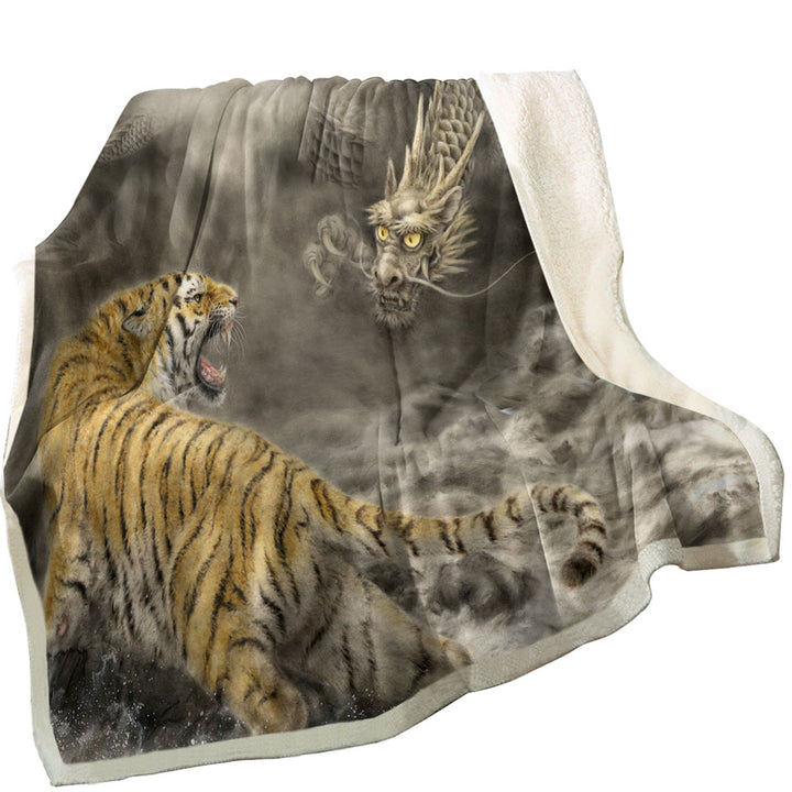 Cool Mens Throws Fantasy Art Dragon vs Tiger