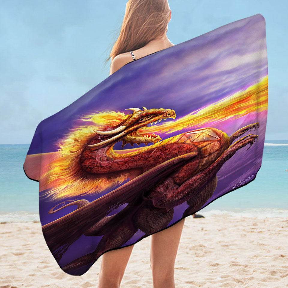 Cool Microfiber Beach Towel Art Dragon Flame