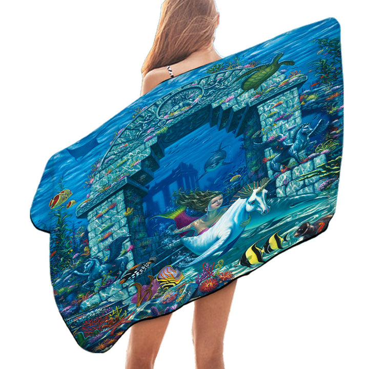 Cool Microfiber Beach Towel Neptunes Magical Underwater World