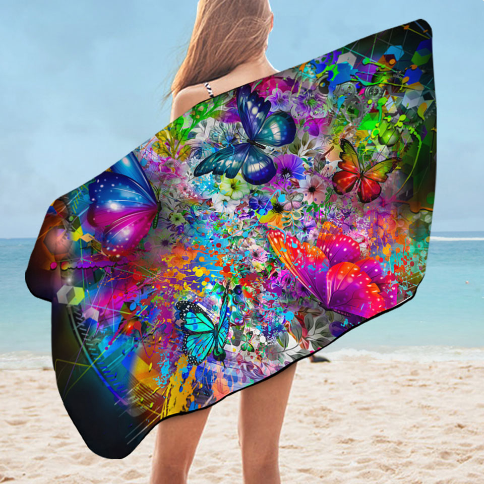 Cool Microfibre Beach Towels Butterflies and Flowers Craziness