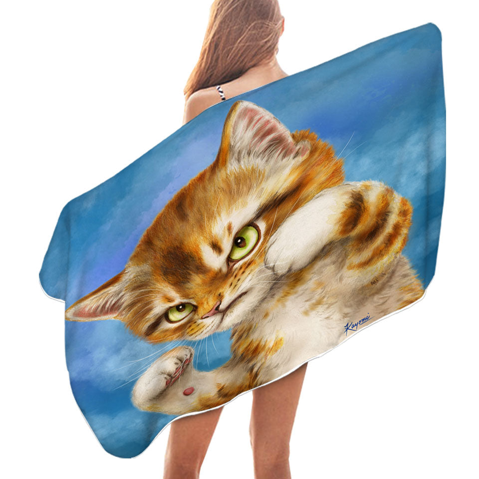Cool Microfibre Beach Towels Cat Designs the Fighter Kitten