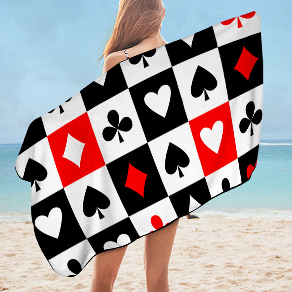 Cool Microfibre Beach Towels Clubs Diamonds Hearts Spades Cards Symbols