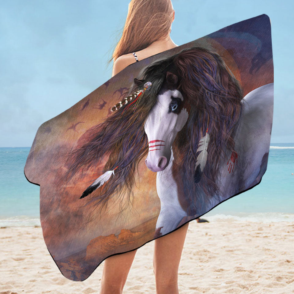 Cool Microfibre Beach Towels Horses Art Pawnee Brave Horse