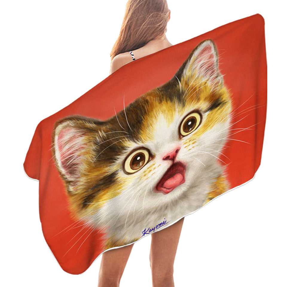 Cool Microfibre Beach Towels Surprised Cute Kitten Cat