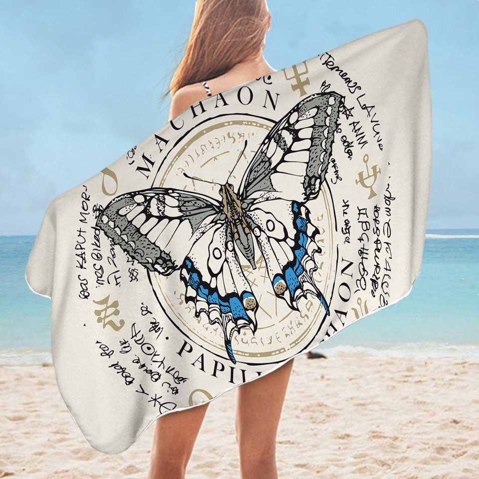 Cool Microfibre Beach Towels with Ancient Symbols Papilio Machaon Butterfly