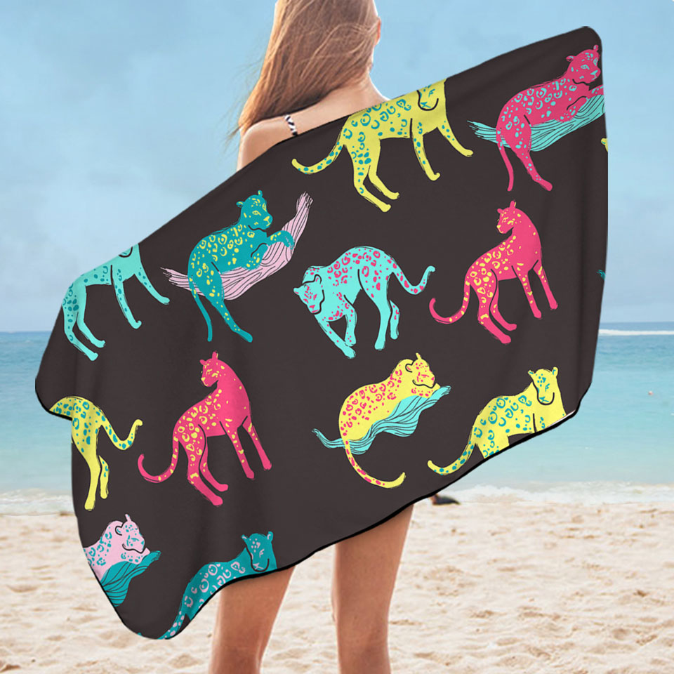 Cool Multi Colored Leopards Beach Towel