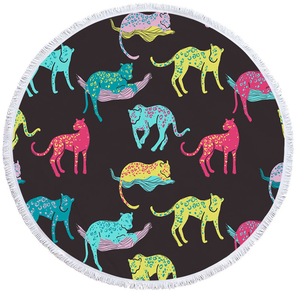 Cool Multi Colored Leopards Circle Beach Towel