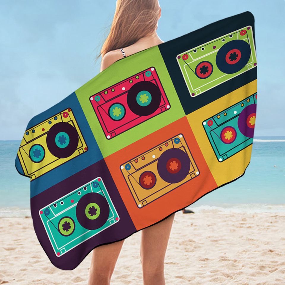 Cool Multi Colored Microfibre Beach Towels Vintage Cassette